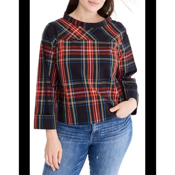 J.Crew Funnelneck shirt in Stewart tartan with jeweled buttons on shoulder stewa - Picture 1 of 12